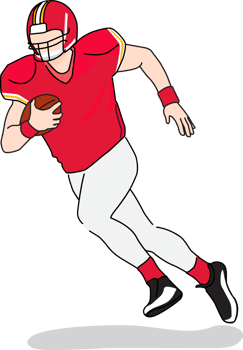 american football player running, illustration of man running playing sport professional in red and gold yellow theme on transparent background. png
