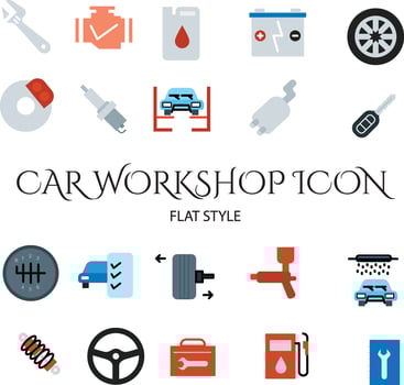 car repair shop icon set flat style vector