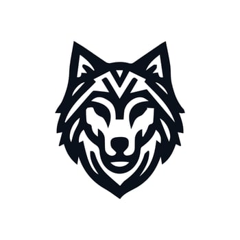 Wolf logo front view, Wolf head silhouette logo of animal face clipart. coyote icon hunter predator wildlife symbol vector