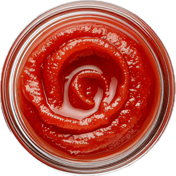 AI generated Swirled Ketchup in Glass Jar Top View png