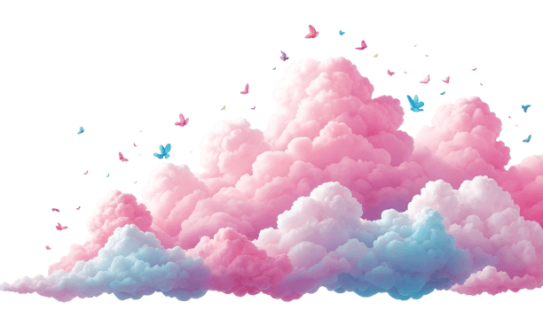 Clouds with pink and blue butterflies png