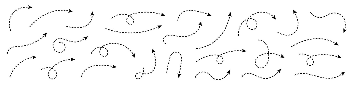 Curved dotted arrow. Zigzag arrow stripes design with dotted lines. Vector. vector