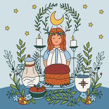 Midsummer holiday banner. Beautiful girl with floral wreath. Vector illustration.
