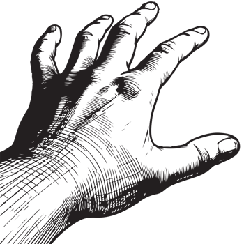 AI generated sketch hand reaching forward. closeup hand man grabbed ominously stretching black outline vector illustration png