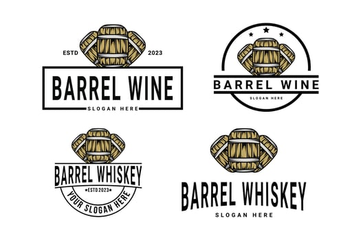 set of barrel whiskey vintage logo design vector template