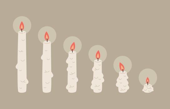 Cartoon burning wax candles. Paraffin candle burning stages hand drawn doodle vector illustration