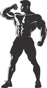 AI generated Silhouette Bodybuilding flexing body muscle black color only vector