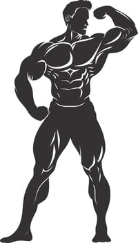 AI generated Silhouette Bodybuilding flexing body muscle black color only vector