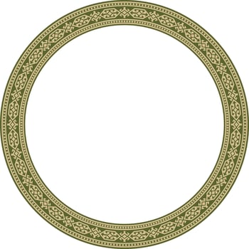 Vector green and gold round Kazakh national ornament. Ethnic pattern of the peoples of the Great Steppe, .Mongols, Kyrgyz, Kalmyks, Buryats. circle, frame border