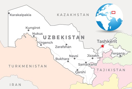 Uzbekistan map with capital Tashkent, most important cities and national borders vector