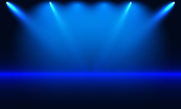 Blue stage lights on a dark background. Vector illustration