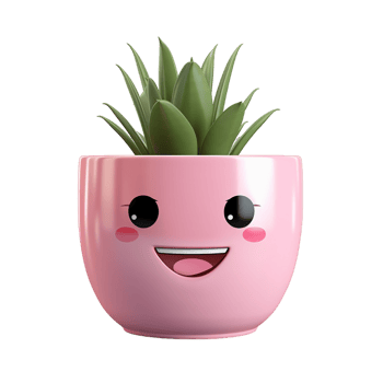 AI generated Cute Cartoon Green Plant Pink Potted png