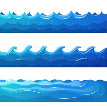 Set of blue sea waves border vector Illustration