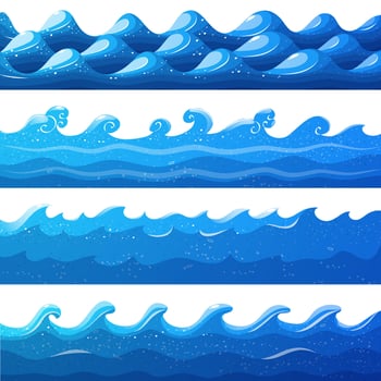 Set of blue sea waves border vector Illustration