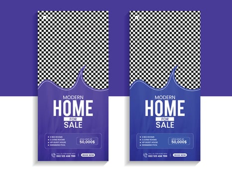 Real Estate modern home sale roll-up banner or cover design template vector