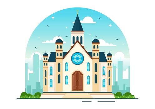 Synagogue Building or Jewish Temple Vector Illustration with Religious, Hebrew or Judaism and Jew Worship Place in Flat cartoon Background