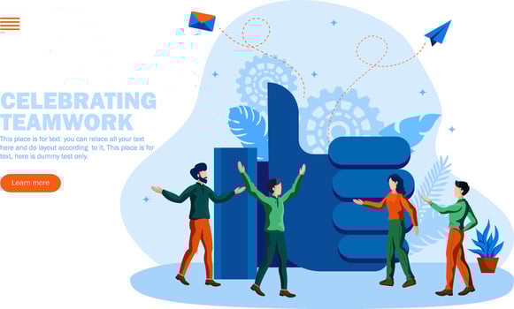 people discussing and celebrating with like hand icon concept vector illustration
