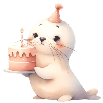 AI generated Cartoon animal watercolor with birthday cake png