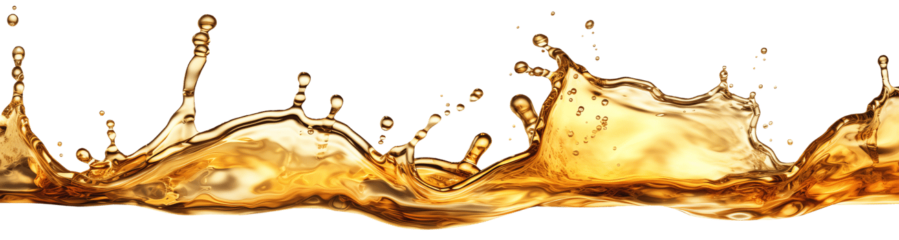 AI generated Horizontal pouring oil with splashes and drops. Isolated on a transparent background png