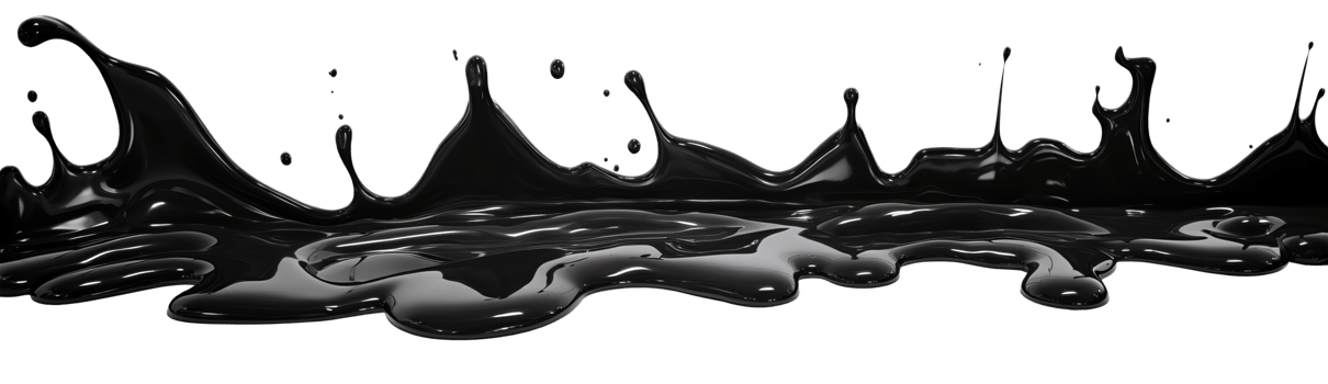 AI generated Horizontally poured thick black oily paint with splashes and drops. Isolated on a transparent background png