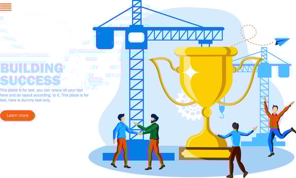 team building success with trophy vector illustration concept