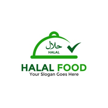 Halal food products logo template design. Vector illustration.