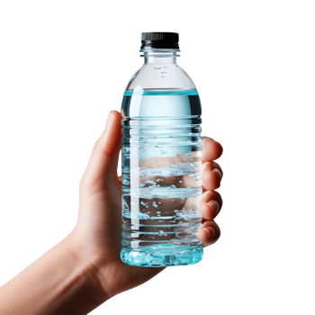 AI generated hand holding a transparent plastic drinking water bottle png