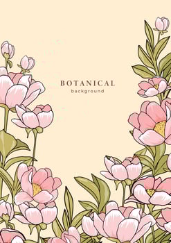 Victorian style vintage template with pink blooming peony flowers. Floral pattern. Design with botanical elements for cover, poster, placard, flyer vector