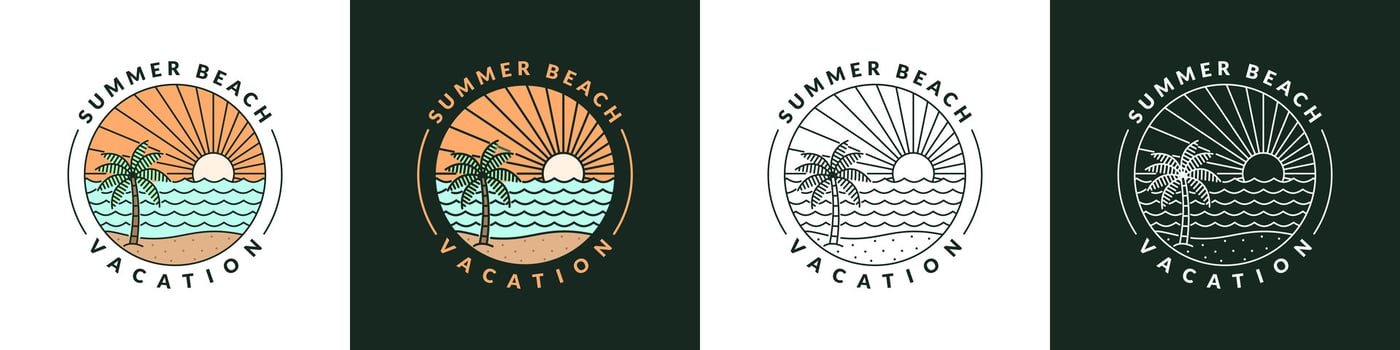 illustration of beach monoline or line art style vector