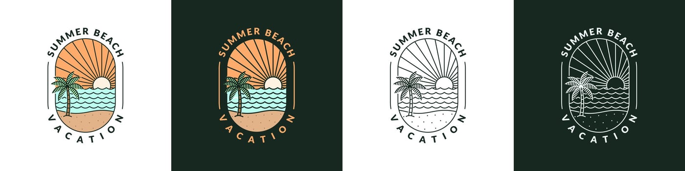 illustration of beach monoline or line art style vector