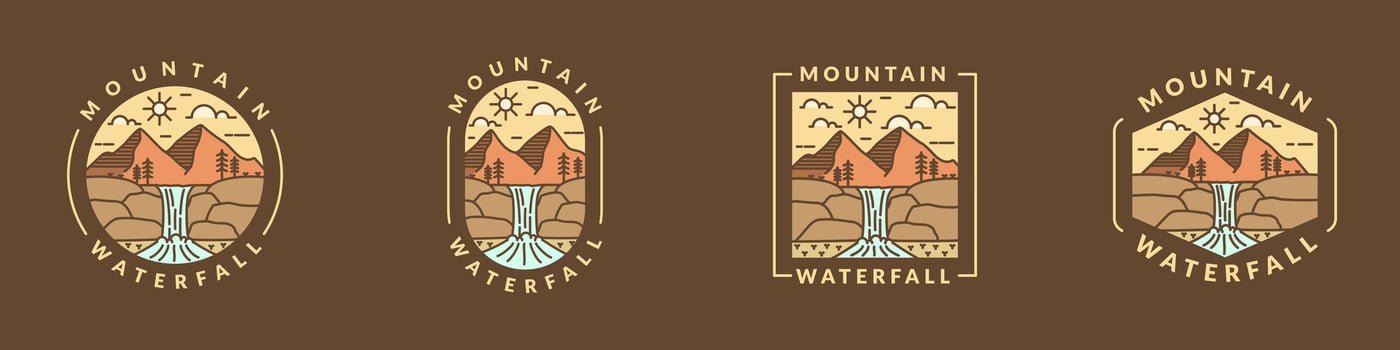 illustration of mountain and waterfall outdoor monoline or line art style vector