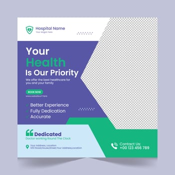 Medical healthcare social media post template design, medical social media post design template, promotional medical square web banner for hospital, medical post design template for clinic vector