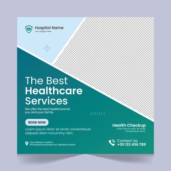 Medical healthcare social media post template design, medical social media post design template, promotional medical square web banner for hospital, medical post design template for clinic vector