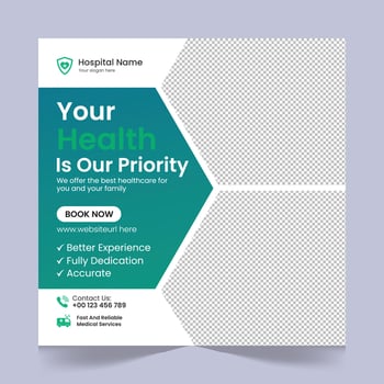 Medical healthcare social media post template design, medical social media post design template, promotional medical square web banner for hospital, medical post design template for clinic vector