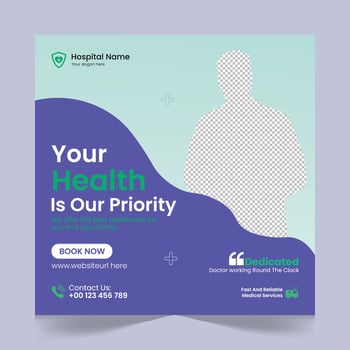 Medical healthcare social media post template design, medical social media post design template, promotional medical square web banner for hospital, medical post design template for clinic vector