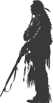 AI generated Silhouette native american man holding weapon black color only vector