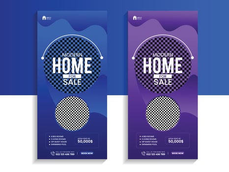 Real Estate modern home sale roll-up banner or cover design template vector