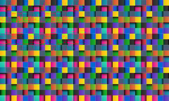 Colorful square abstract background with white lines, colored square with shadows, pixel mosaic, vector illustration