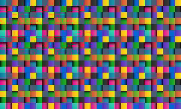 Colorful square abstract background with black lines, colored square with shadows, pixel mosaic, vector illustration