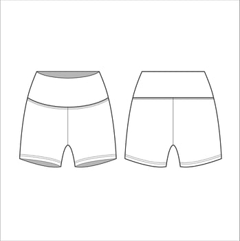 Girls Short Legging fashion flat sketch template. Unisex Biker Short Technical Fashion Illustration. Cycling shorts fashion design concept vector