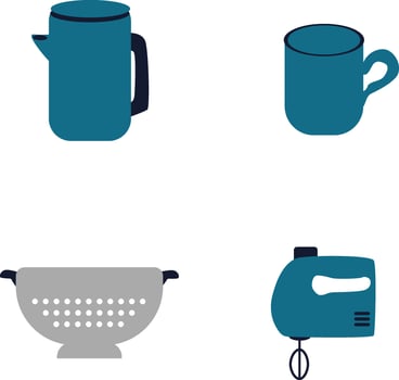 Kitchen Appliances On White Background. Simple Design, Flat Cartoon Vector Illustration