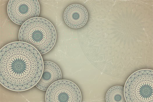 A background islamic mandala illustration on a beige background with a paper effect vintage style. vector