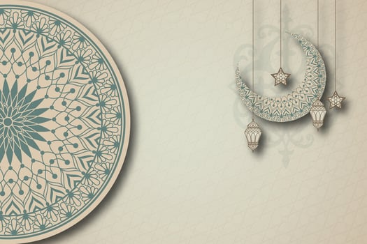a background islamic paper cut off with arabic style ornament on a beige background vector