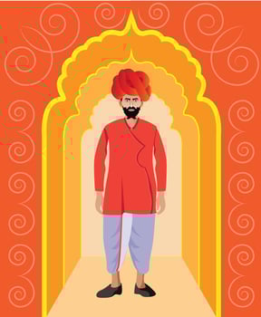 rajasthani man standing in decorative places vector