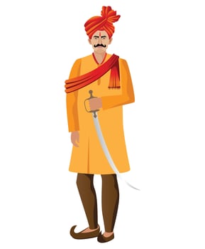 maharastrian, hindu man standing with sward and feta isolated vector