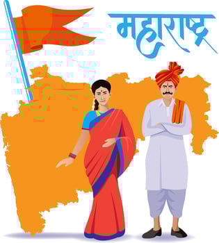 maharastrian man and woman standing with map and flag vector