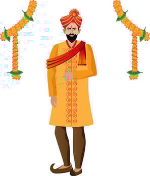maharastrian, hindu man standing  for wedding, bridegroom vector