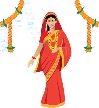 maharastrian, hindu bridge standing for wedding, vector