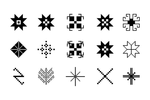 Set of geometric figures of ethnic embroidery. Tribal design. Ukrainian pattern. Ethnic ornament. Cross-stitch. Vector. vector