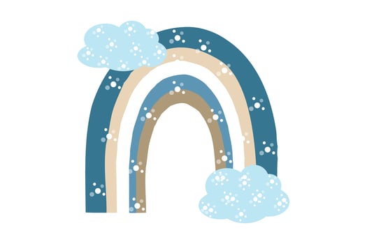 Children's rainbow in boho style Cute illustration in pastel colors with blue clouds. Children's room poster booklet vector